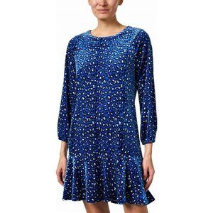 Jude Connally Velvet Henley dress in blue mini leopard print